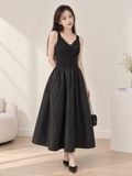  Đầm midi không tay thun gân phối vải nylon 