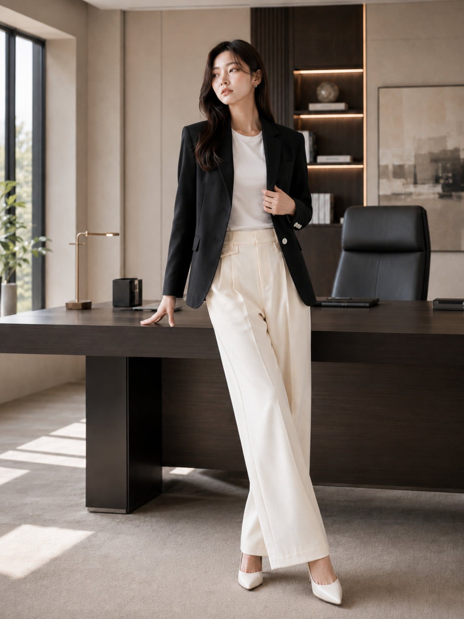  Áo blazer dáng suông tay dài 