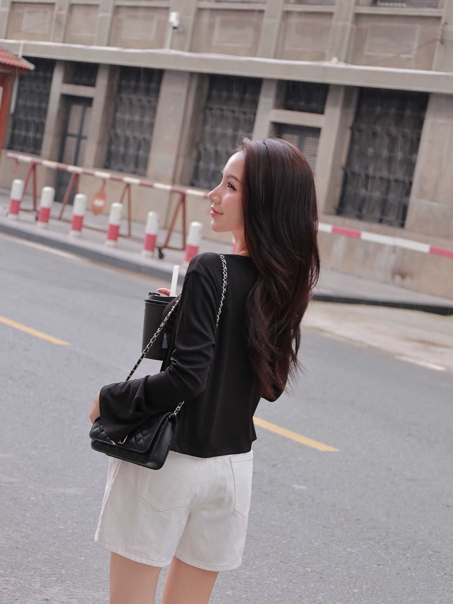  Set áo hai dây nhún ngực phối cardigan 