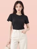  Áo thun cotton cổ tròn cài nút chân cổ sau 