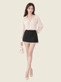  Chân váy A mini lai phối ren 