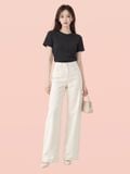  Áo thun cotton cổ tròn cài nút chân cổ sau 