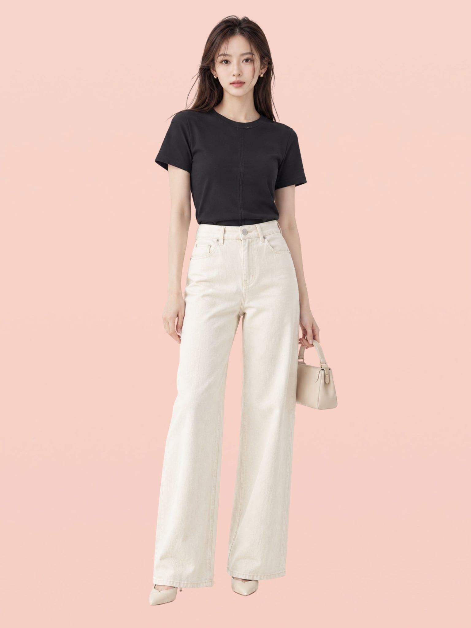  Áo thun cotton cổ tròn cài nút chân cổ sau 
