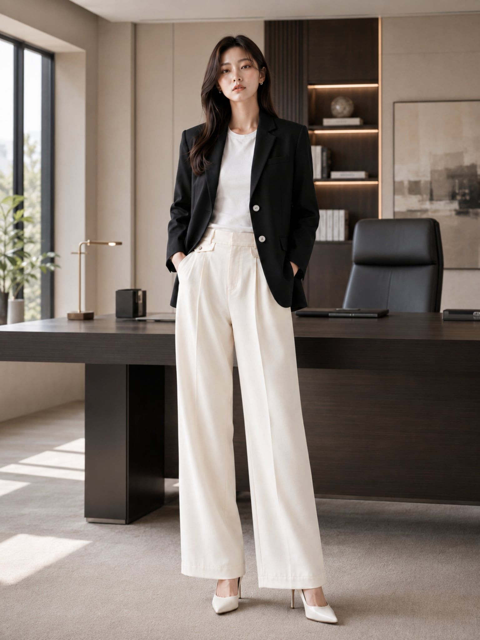  Áo blazer dáng suông tay dài 