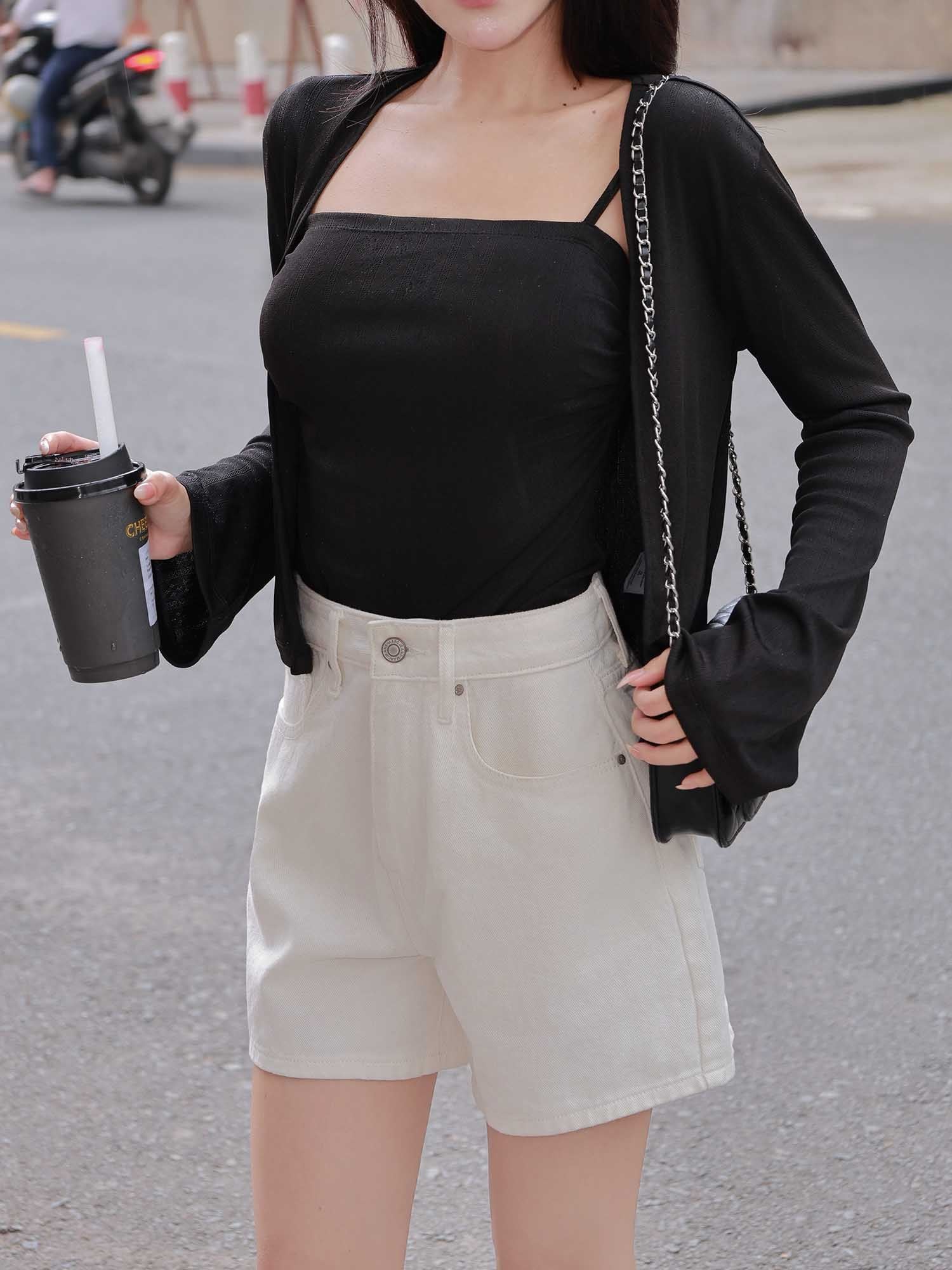  Set áo hai dây nhún ngực phối cardigan 