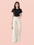  Áo thun cotton cổ tròn cài nút chân cổ sau 