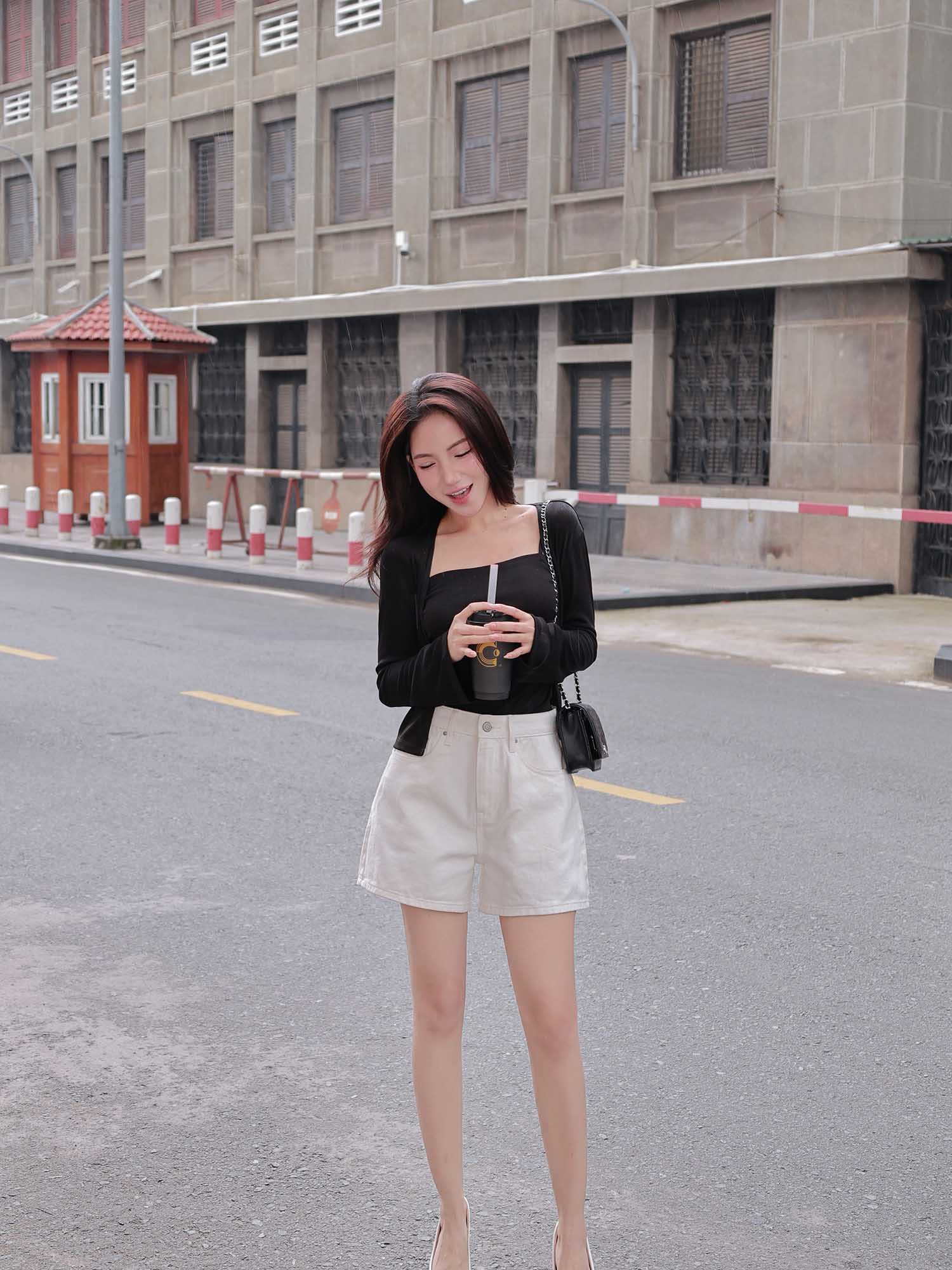 Set áo hai dây nhún ngực phối cardigan