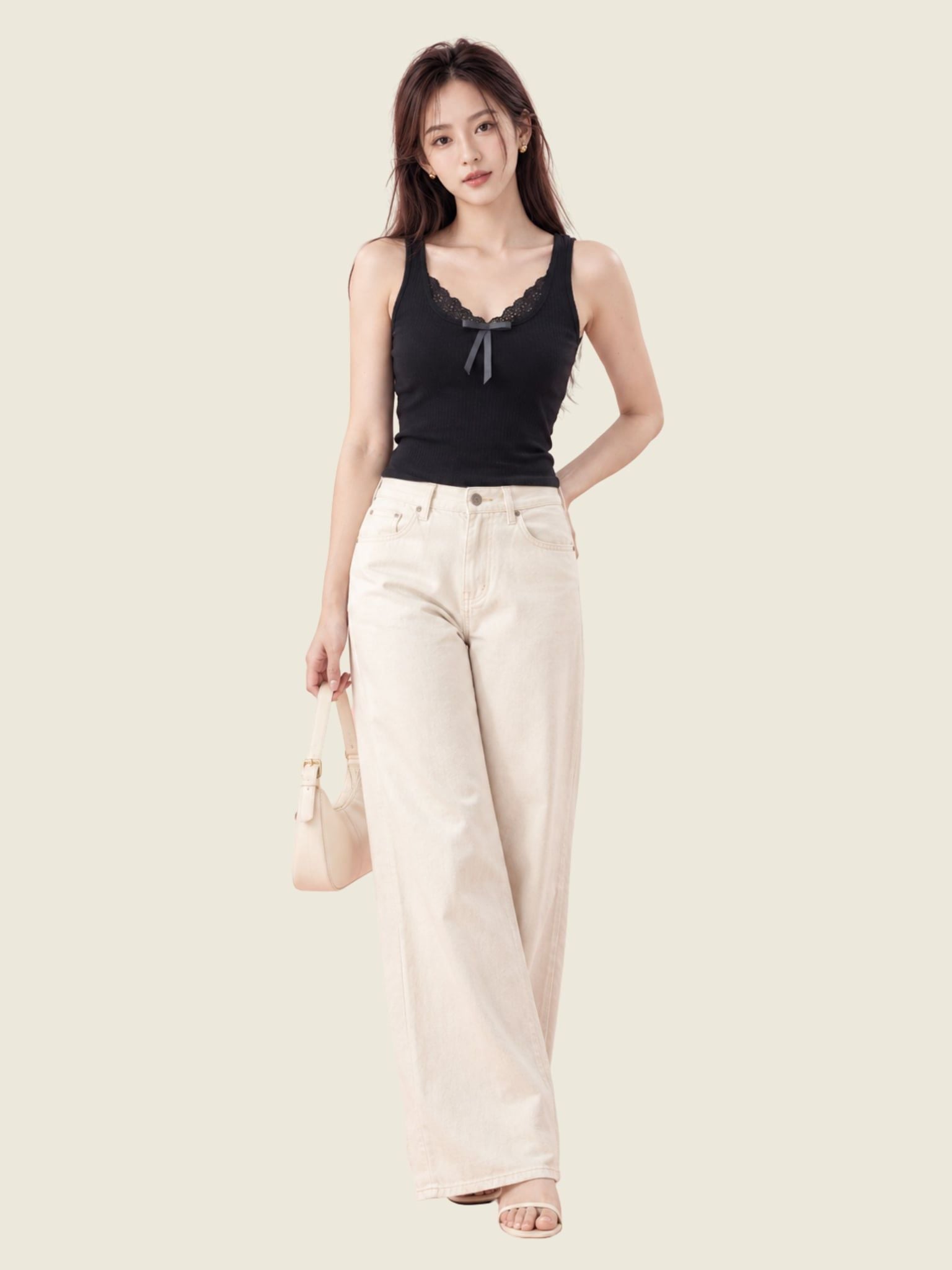  Áo tanktop phối viền ren và nơ 