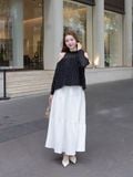  Áo kiểu tơ khoét vai tay dài 