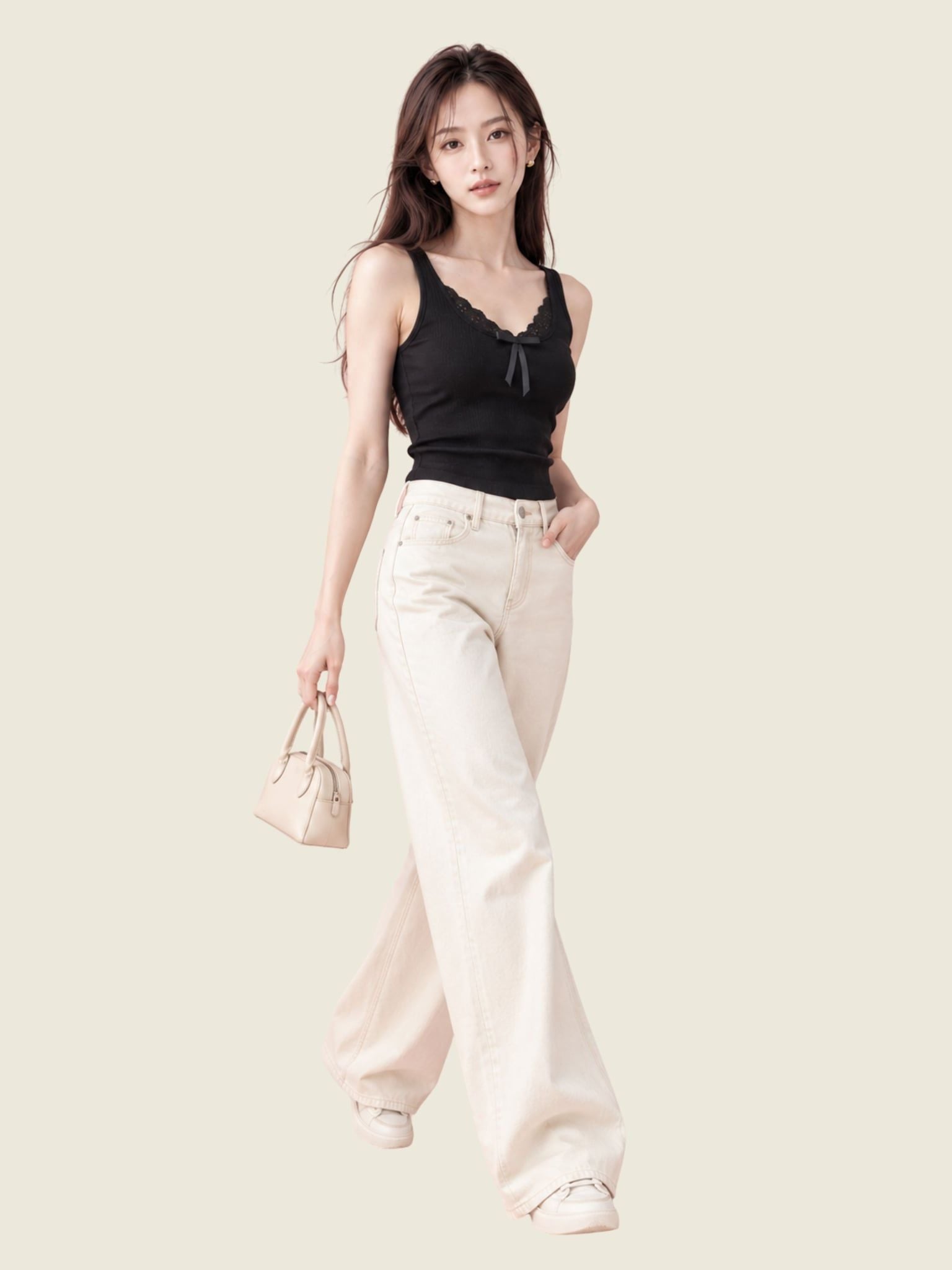  Áo tanktop phối viền ren và nơ 