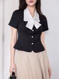  Áo kiểu peplum phối cổ nơ lụa 