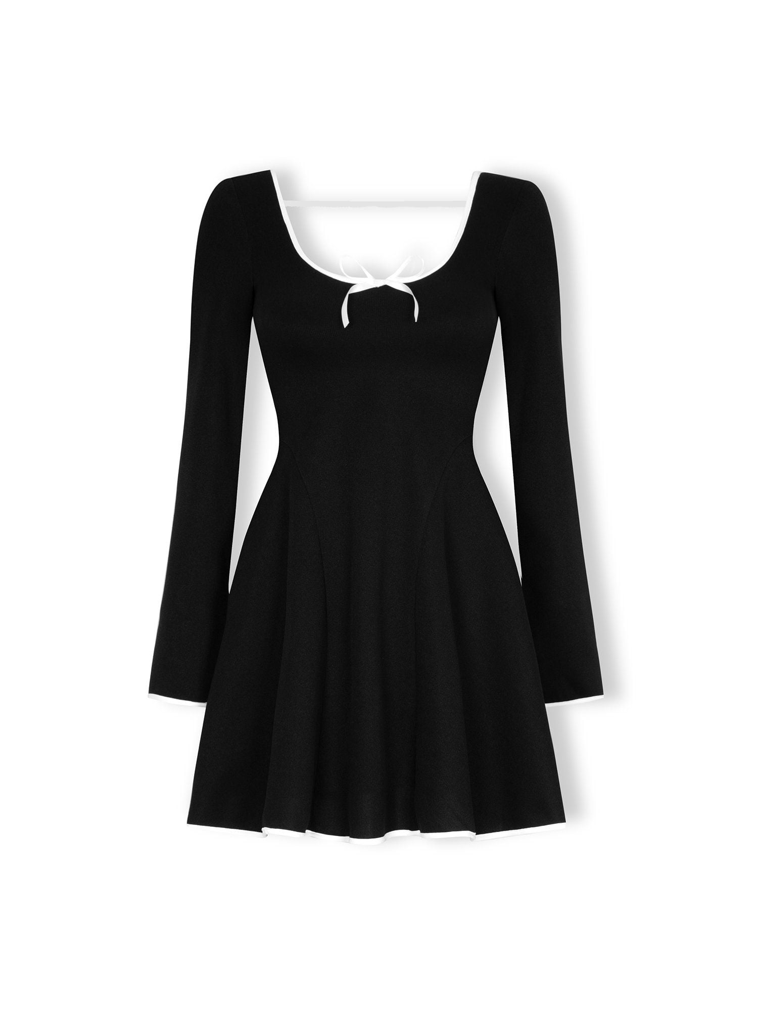  Đầm mini thun tay dài đính nơ 