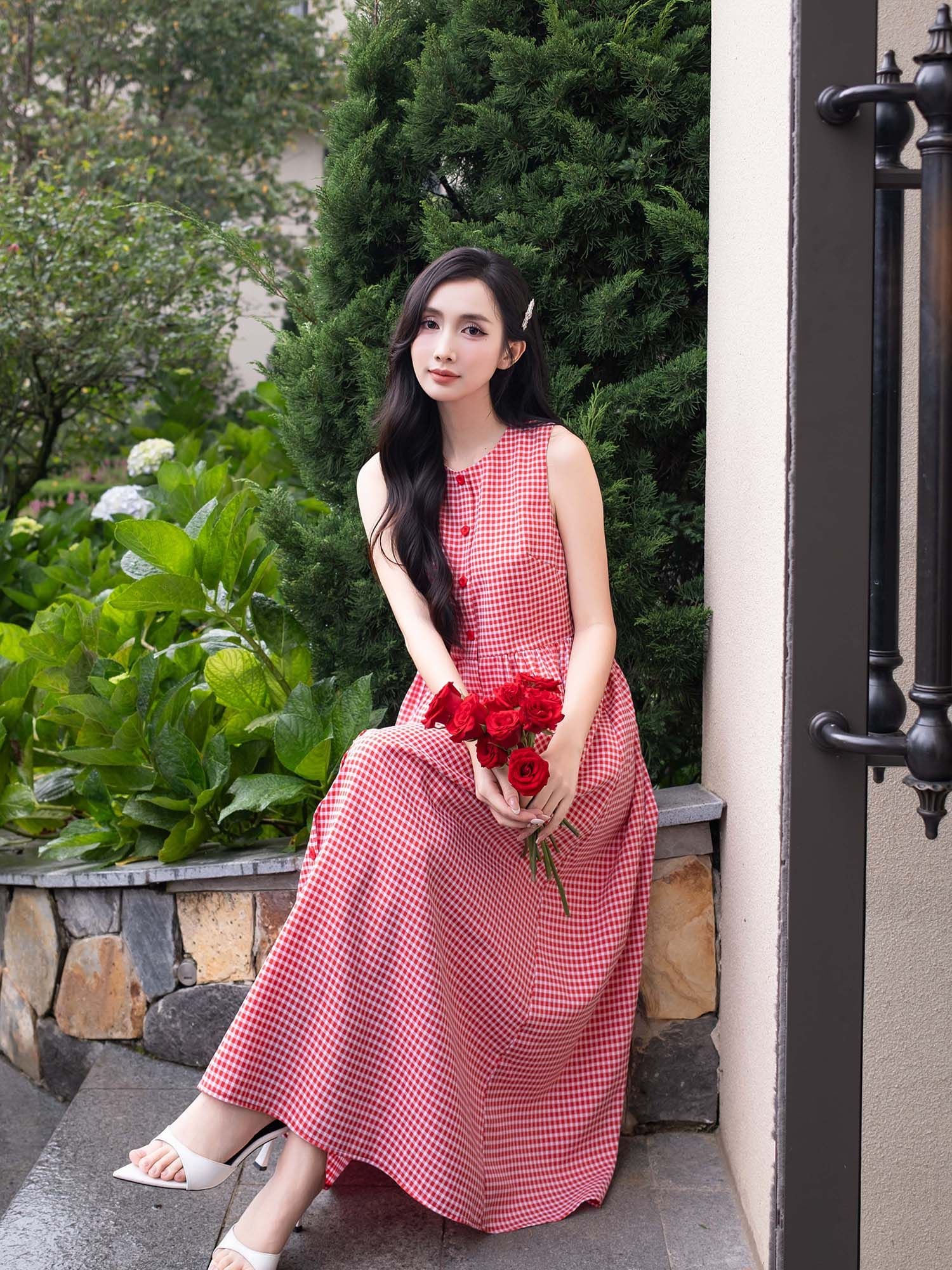  Đầm dài caro cơ bản 