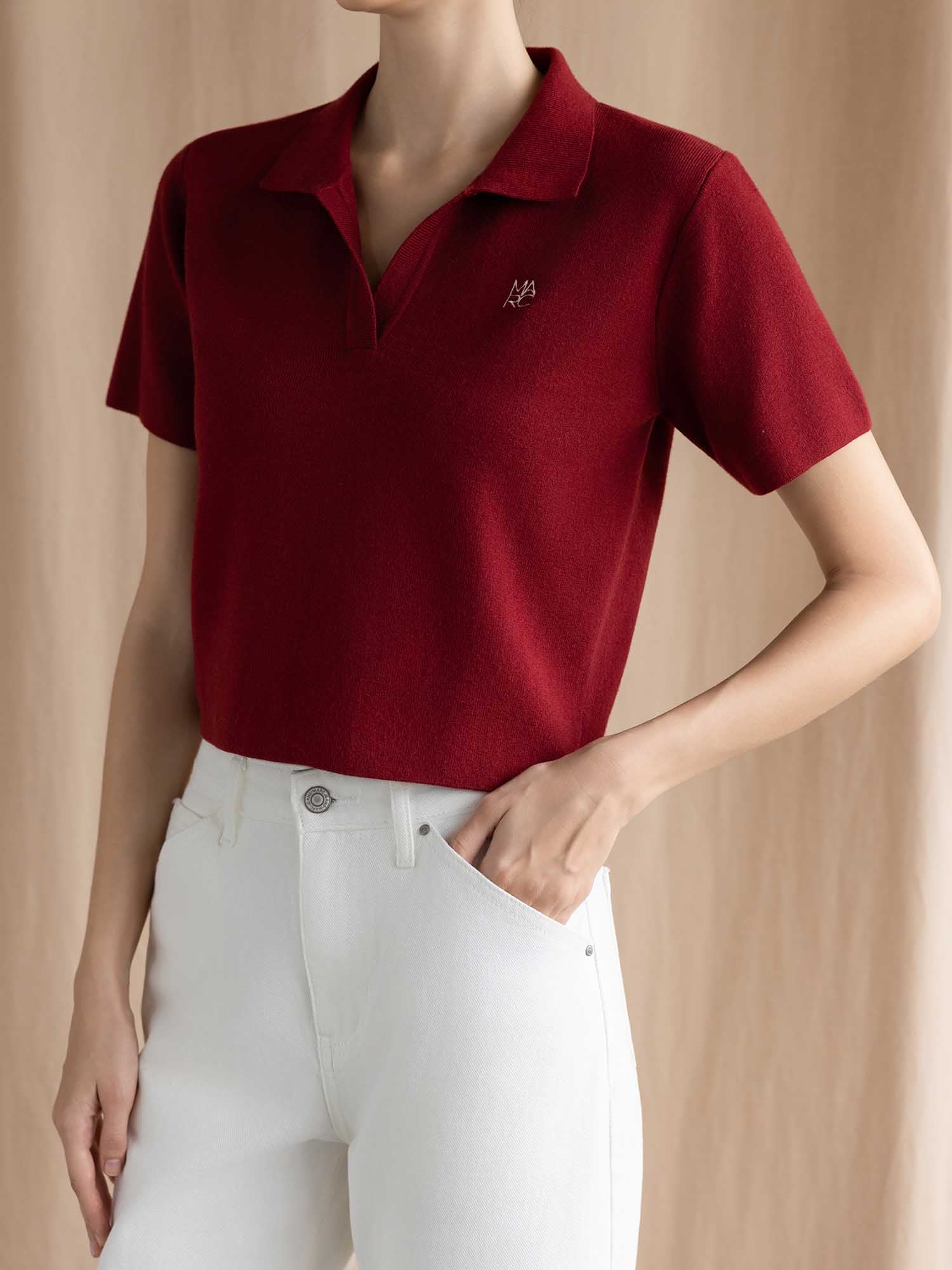 Áo cổ V dệt kim