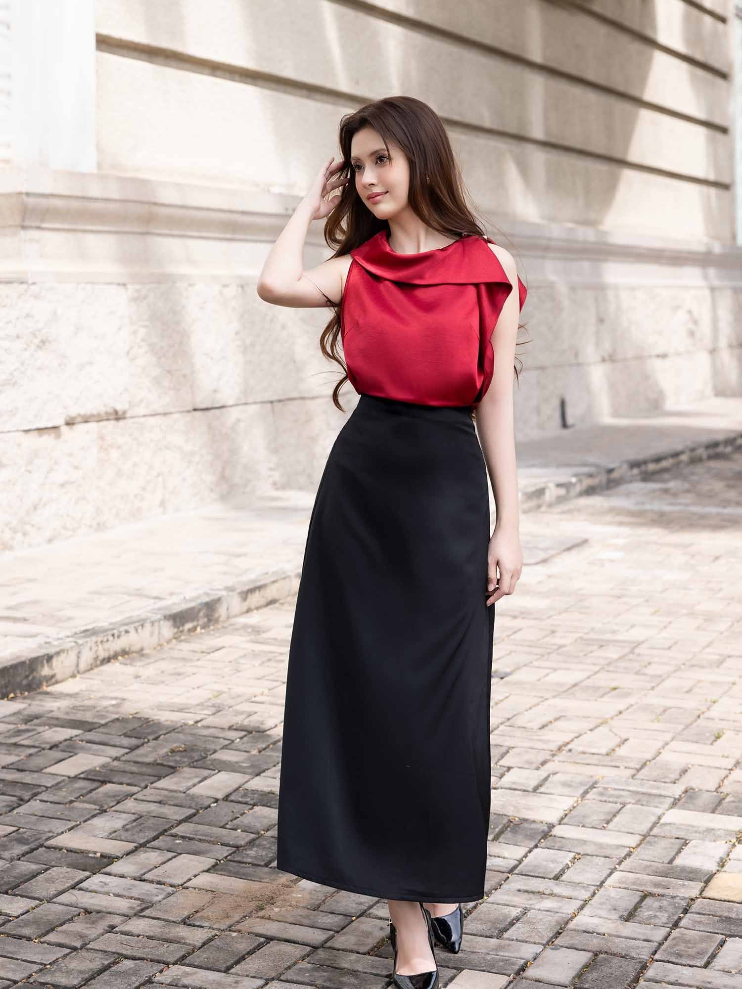  Áo kiểu lụa vạt cổ liền 