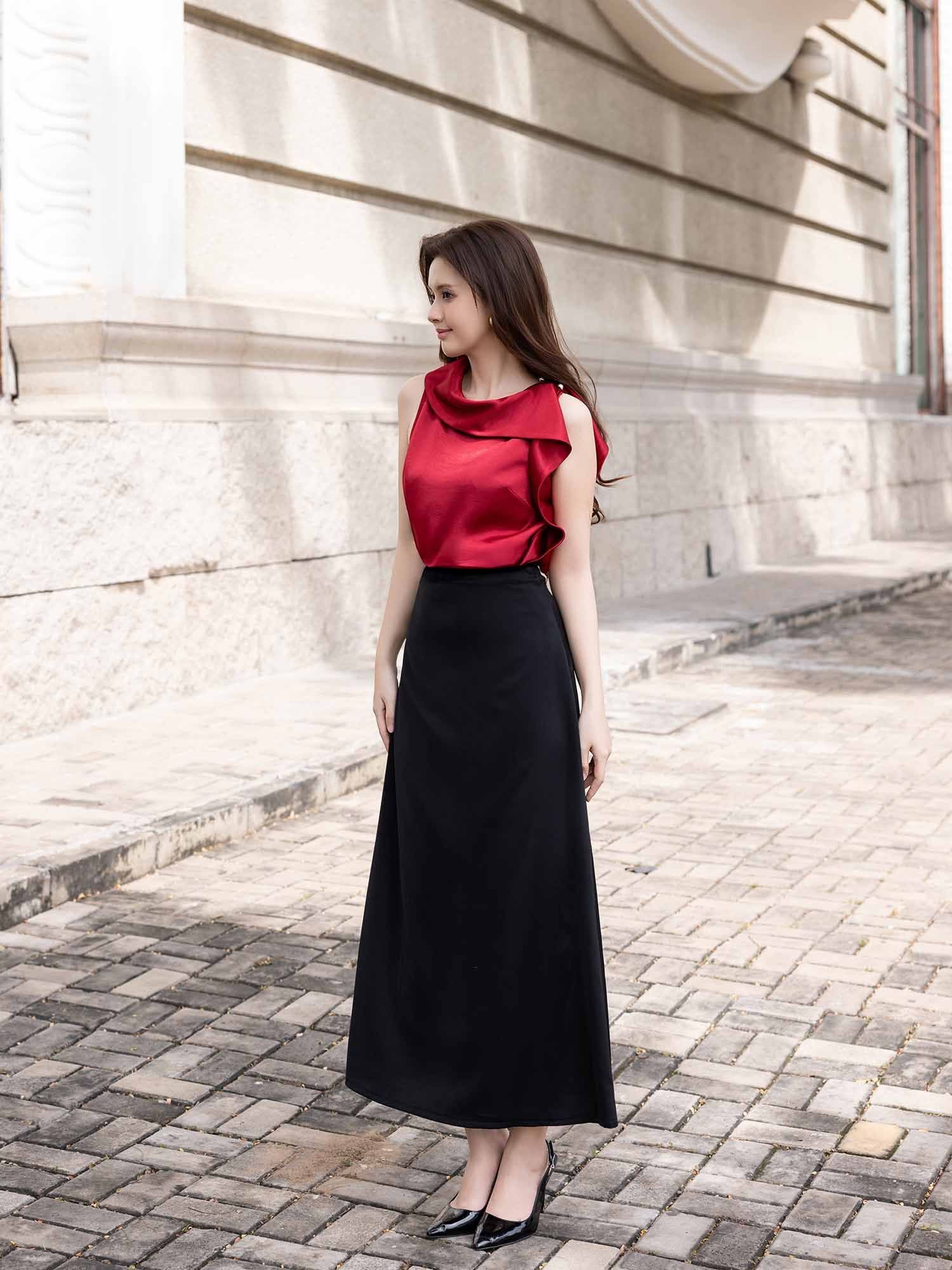  Áo kiểu lụa vạt cổ liền 