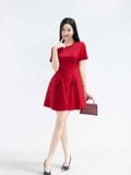  Đầm mini xoè phối dây nơ 
