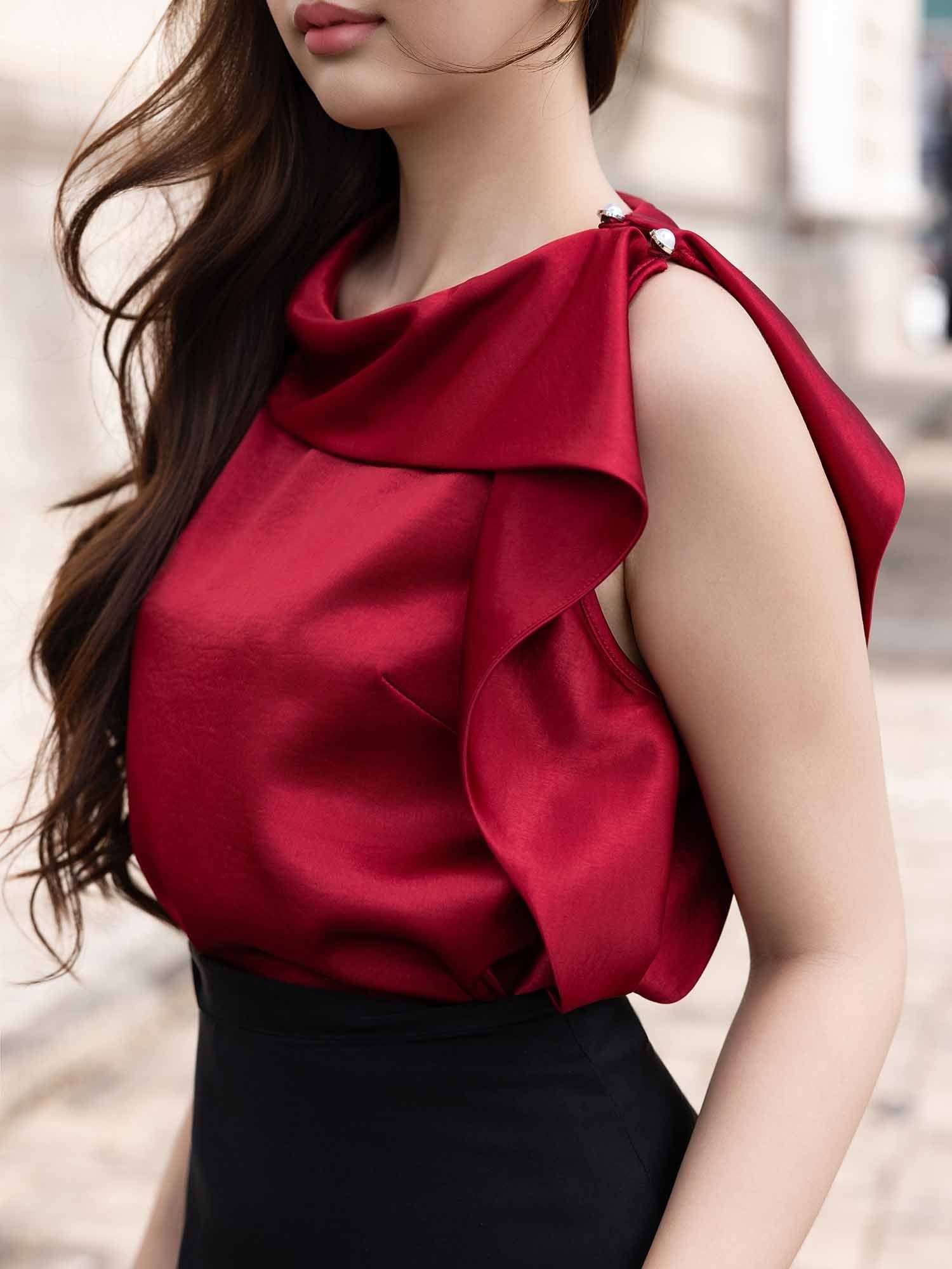  Áo kiểu lụa vạt cổ liền 