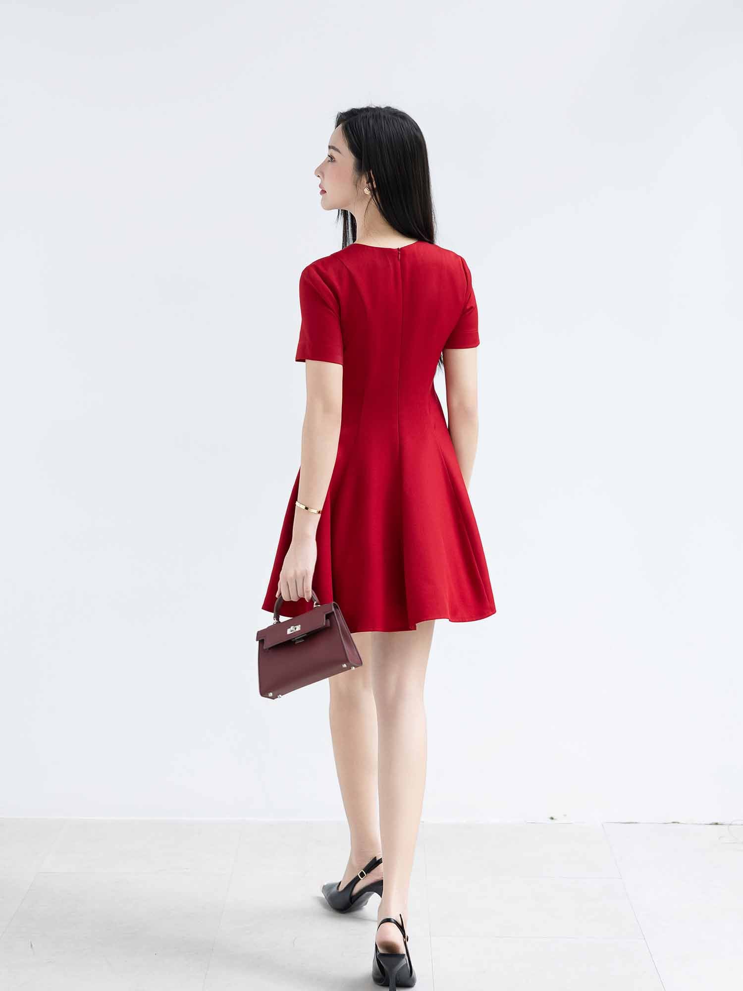 Đầm mini xoè phối dây nơ