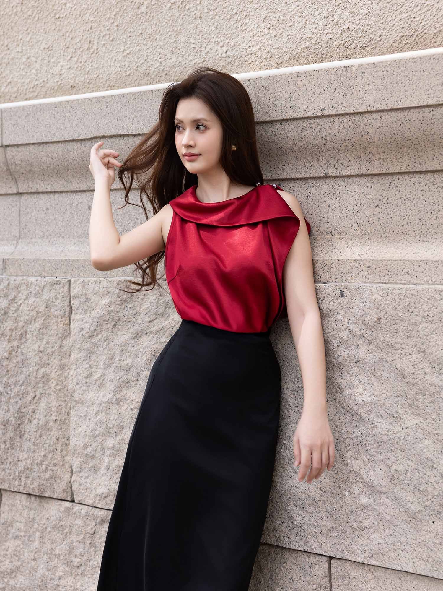  Áo kiểu lụa vạt cổ liền 