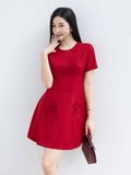  Đầm mini xoè phối dây nơ 