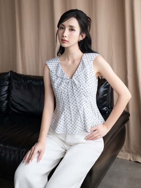  Áo kiểu đính nơ lai xòe cách điệu 