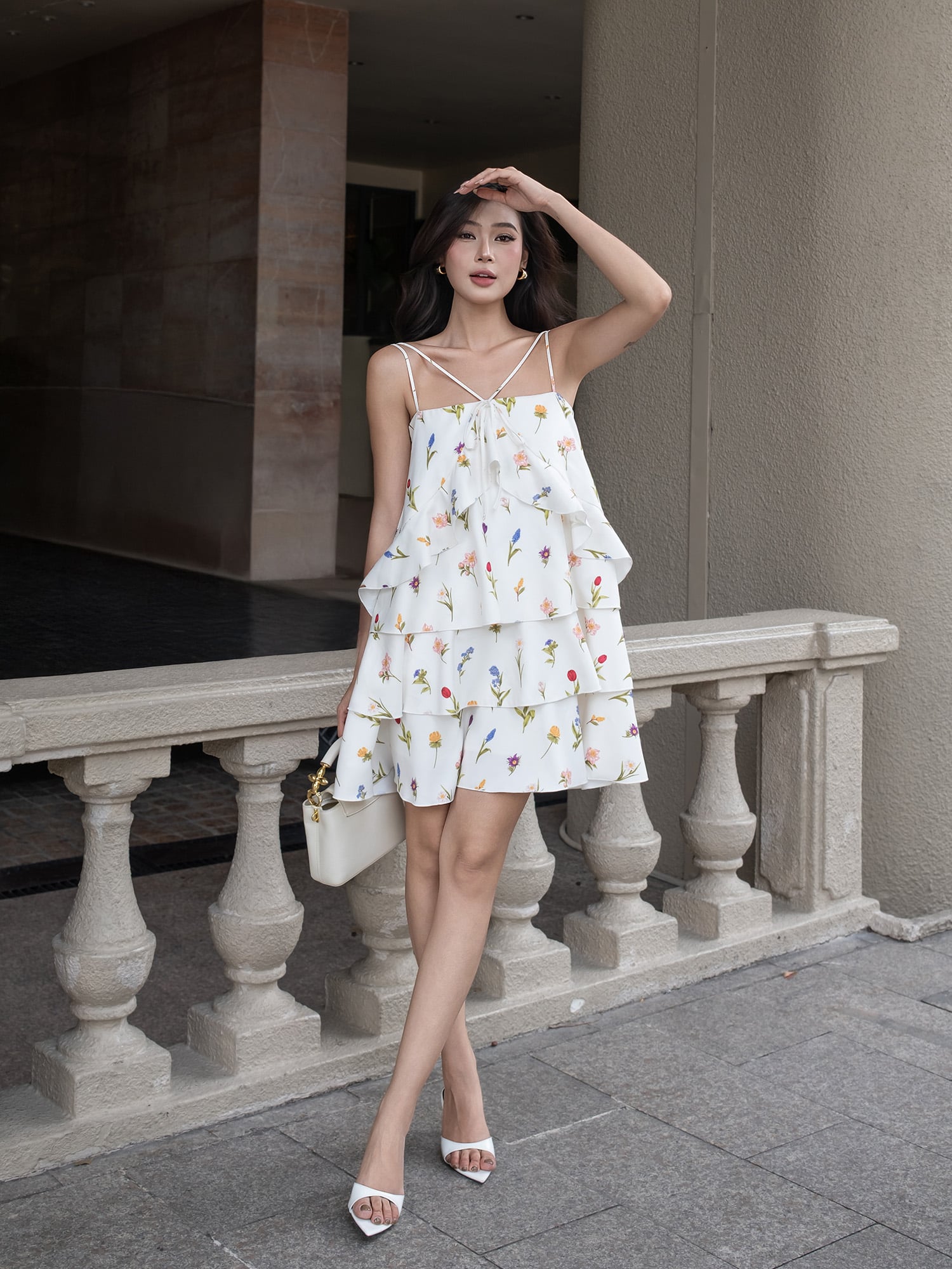 Đầm hoa họa tiết 4 tầng