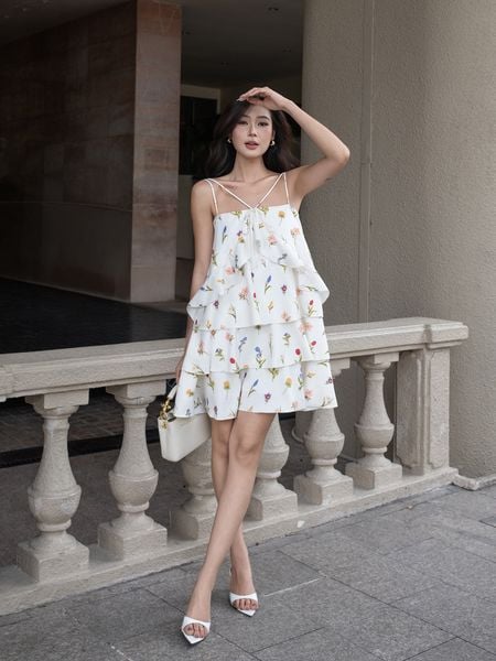  Đầm hoa họa tiết 4 tầng 
