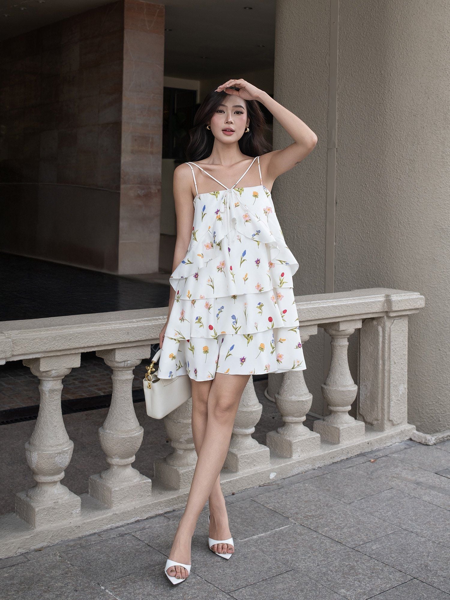  Đầm hoa họa tiết 4 tầng 