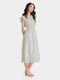  Đầm midi tơ thêu tay cánh tiên thắt nơ cổ nhún thun eo 