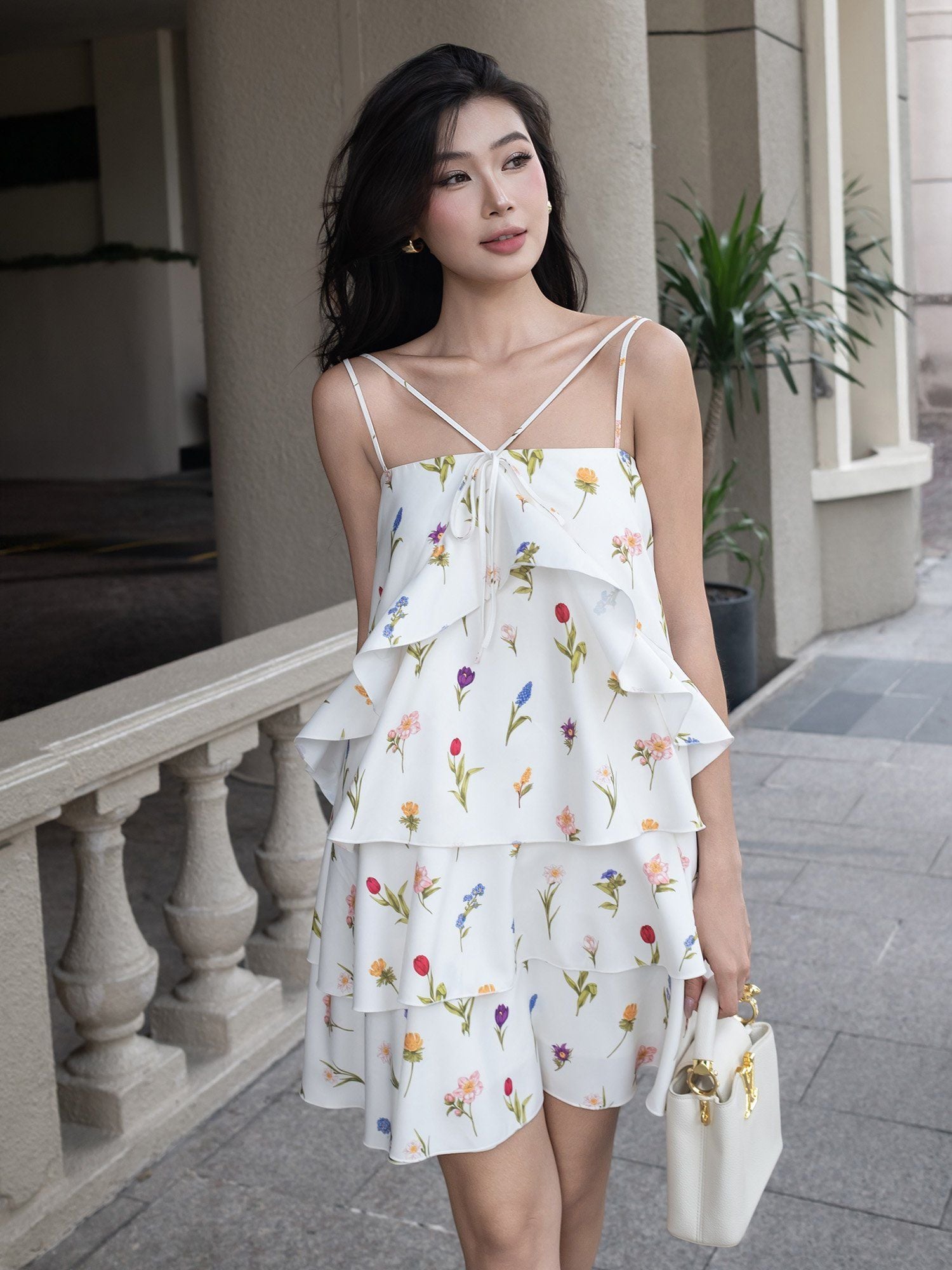  Đầm hoa họa tiết 4 tầng 