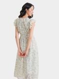  Đầm midi tơ thêu tay cánh tiên thắt nơ cổ nhún thun eo 