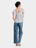  Áo kiểu babydoll họa tiết cổ vuông phối bèo tay phồng 