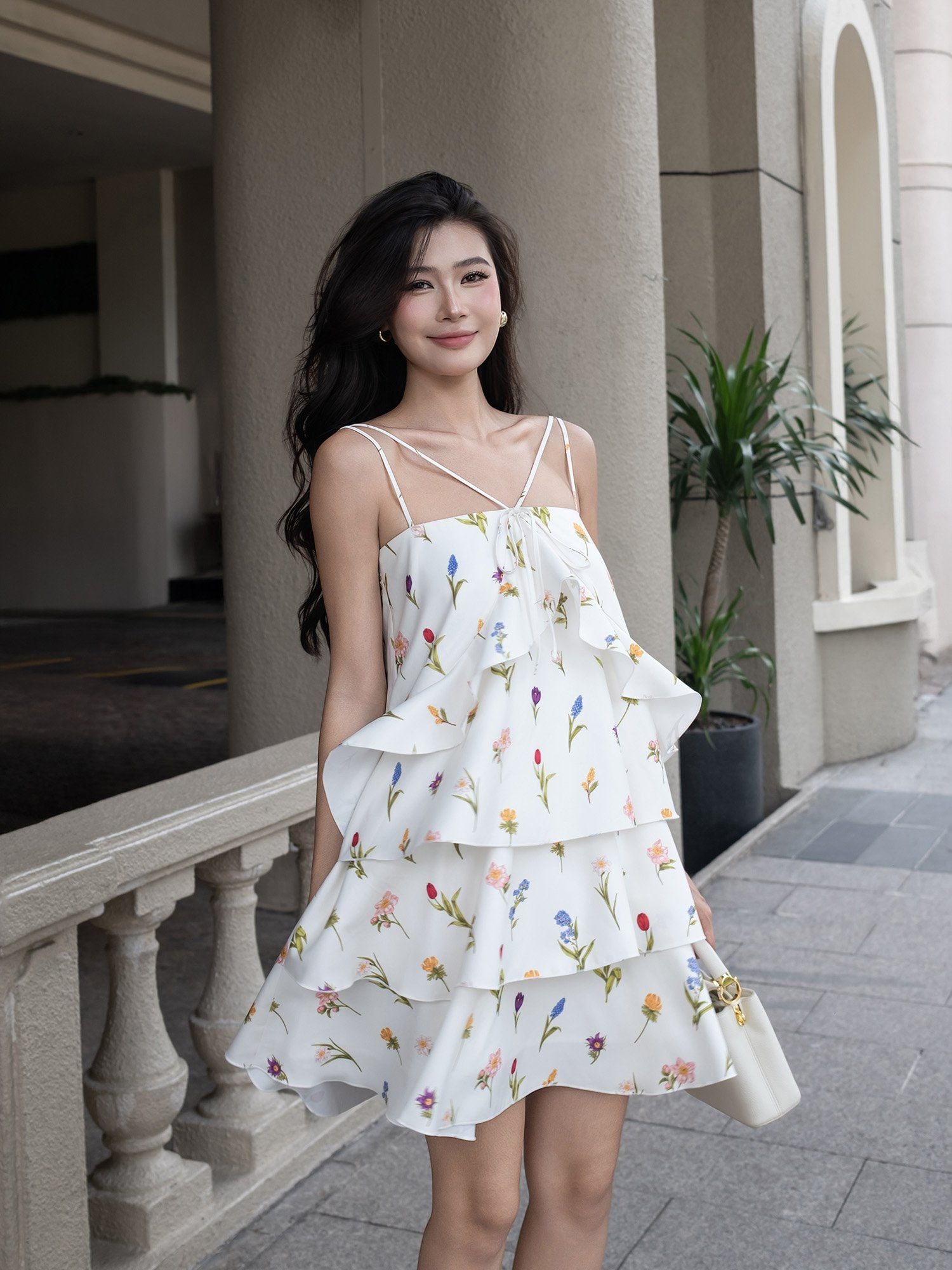  Đầm hoa họa tiết 4 tầng 