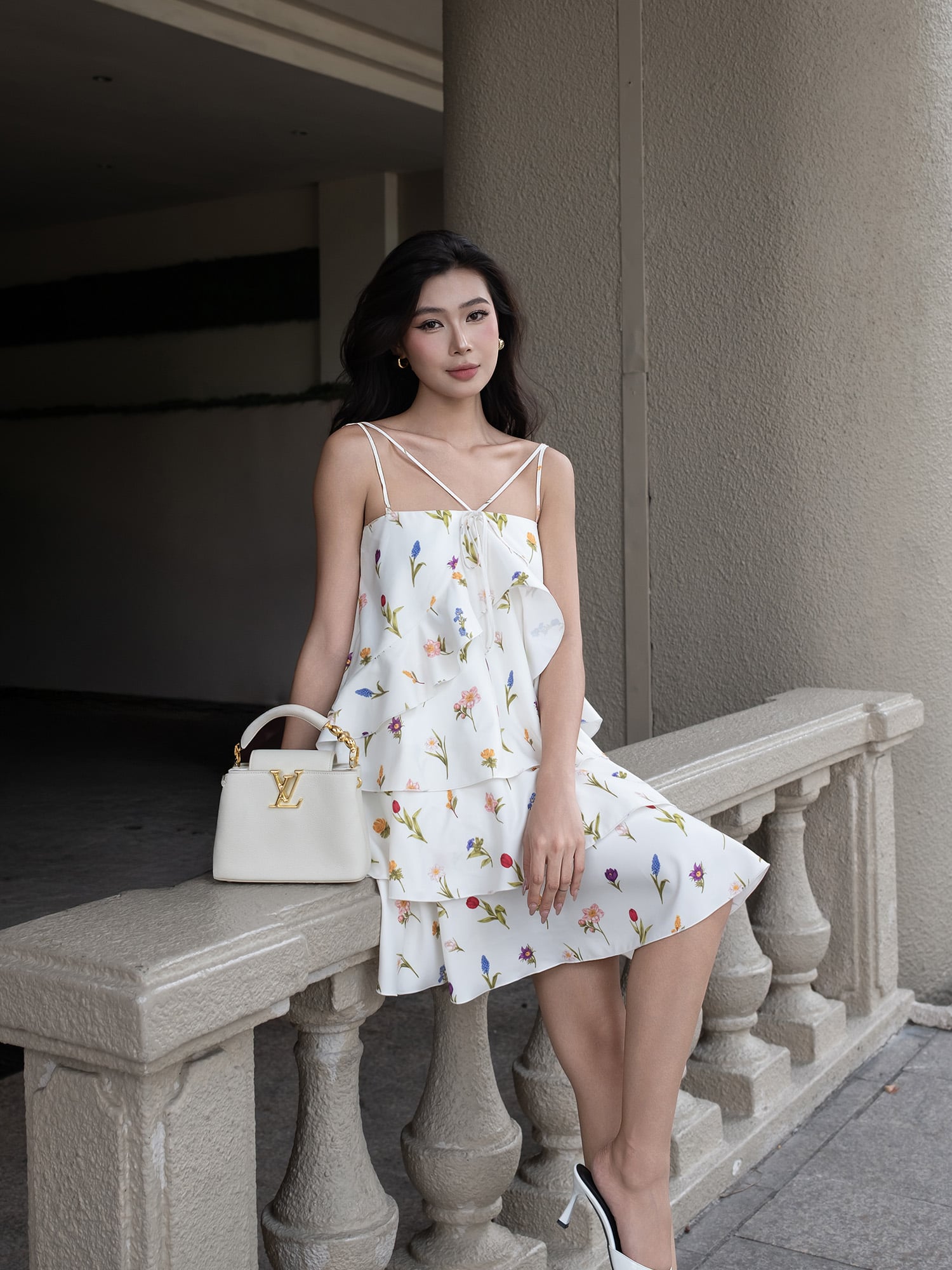 Đầm hoa họa tiết 4 tầng