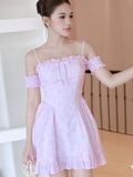  Đầm mini hoa nhí phối tay rời 