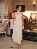  Đầm maxi voan hoa kim tuyến thắt nơ cổ 