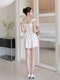  Đầm mini tơ thêu hoa dáng xòe 