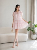  Đầm mini babydoll voan hoa nhún bèo 