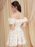 Đầm mini cotton hoa bẹt vai 