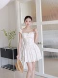  Đầm mini tơ thêu hoa dáng xòe 