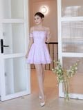  Đầm mini hoa nhí phối tay rời 