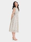  Đầm midi tơ thêu tay cánh tiên thắt nơ cổ nhún thun eo 
