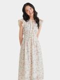  Đầm midi tơ thêu tay cánh tiên thắt nơ cổ nhún thun eo 