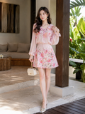  Váy mini chữ A phi mờ in hoa 