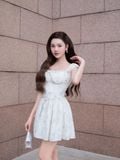  Đầm mini tơ thêu hoa dáng xòe 
