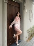  Áo voan tơ in hoa cổ bèo tay phồng 