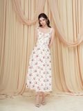  Đầm midi vải hoa 2 dây tùng xòe nhún ngực 