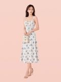  Đầm midi vải hoa 2 dây tùng xòe nhún ngực 