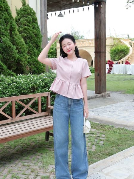  Áo cổ tròn nhún eo cơ bản 